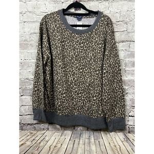NEW SPLENDID LIVELY LEOPARD Brown Gray WOMENS Sweatshirt Top PLUS XL